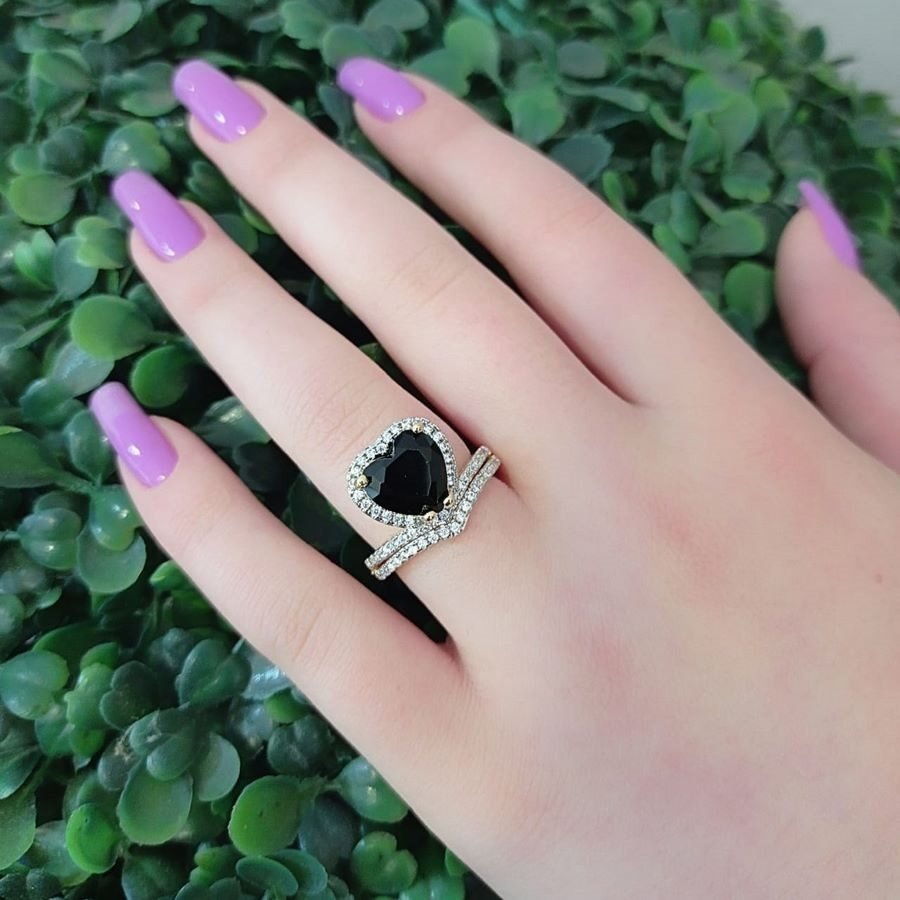 Anel de coração cravejado banhado a ouro18k