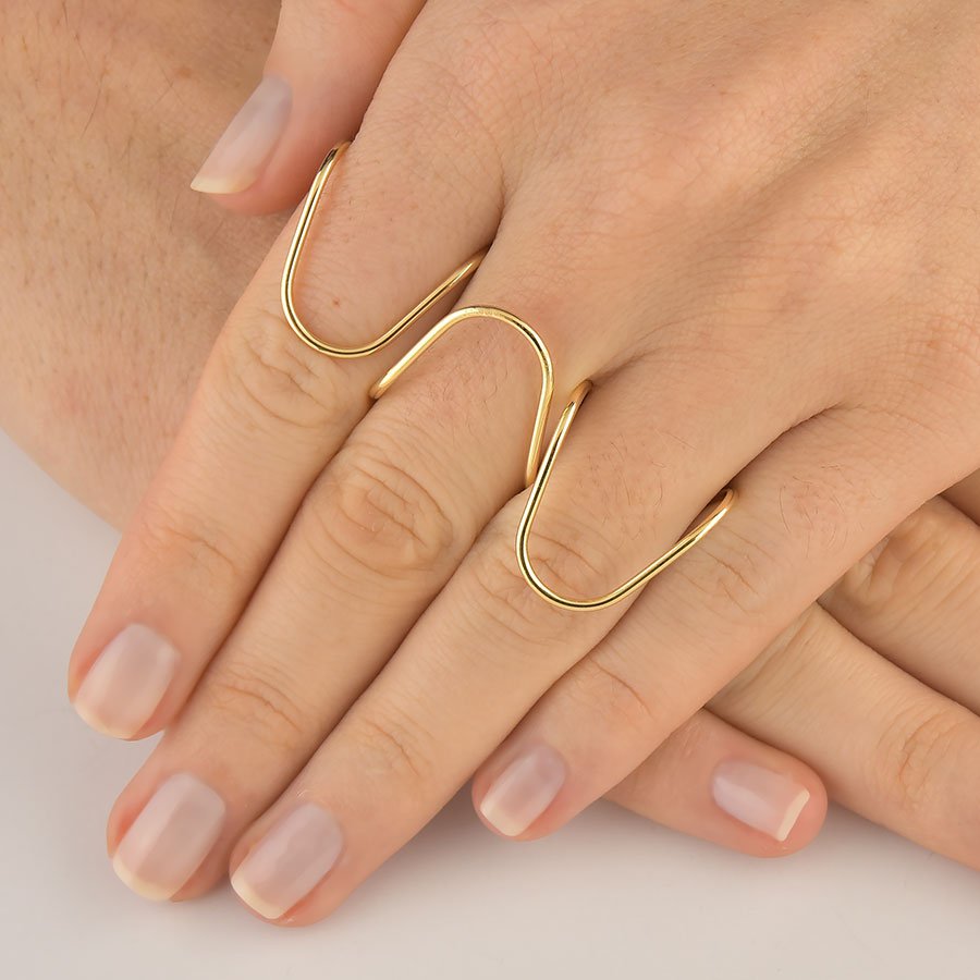 Anel 5 dedos regulável banhado a ouro18k