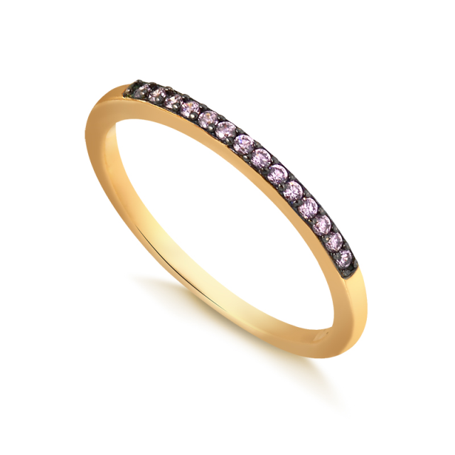 Anel de zircônia rosa banhado a ouro18k