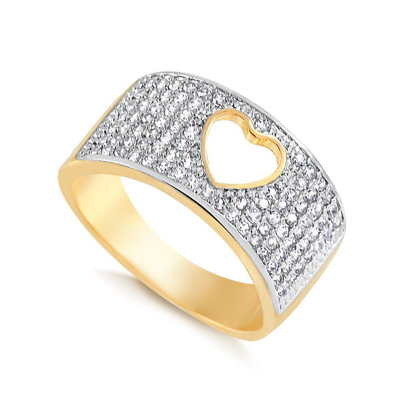 Anel de Zircônia Coração Folheado a Ouro 18K