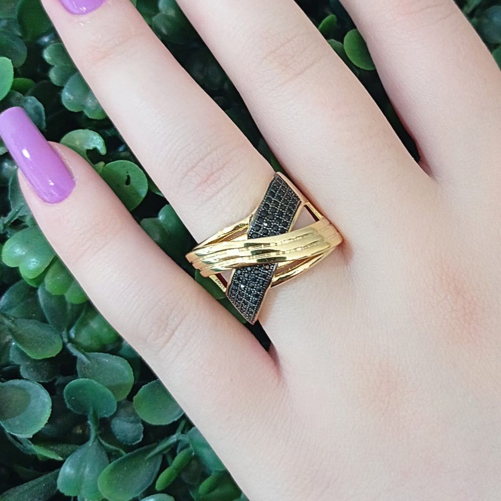 Anel de Zircônia Folheado a Ouro 18K