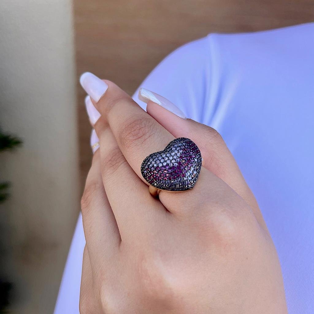 Anel de Zircônia Color Folheado a Ouro 18K