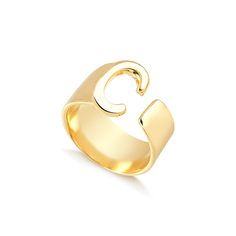 Anel de Letra C Regulável Folheado a Ouro 18K