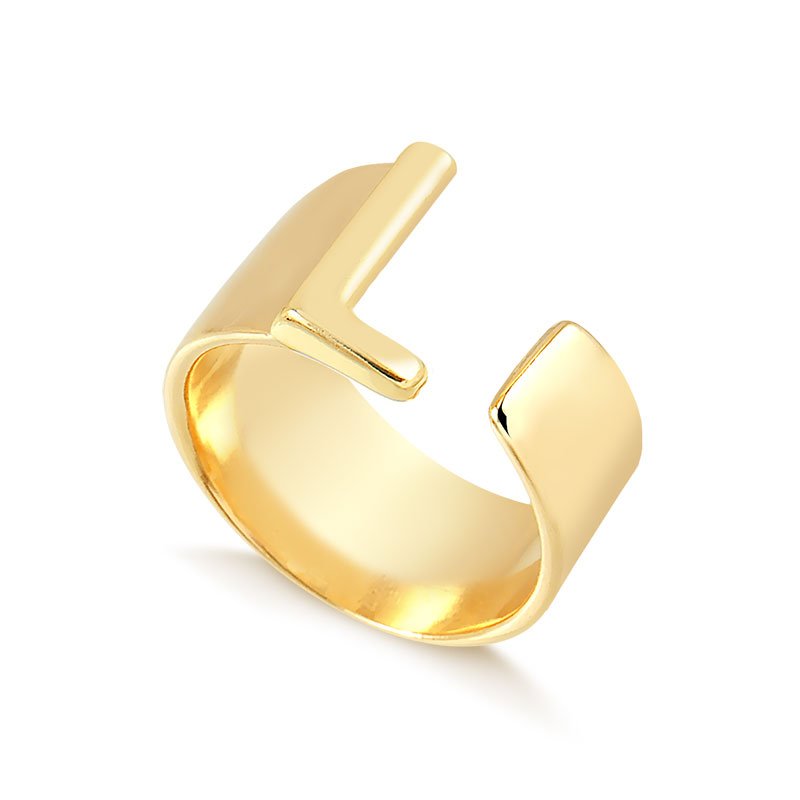 Anel de Letra L Regulável Folheado a Ouro 18K