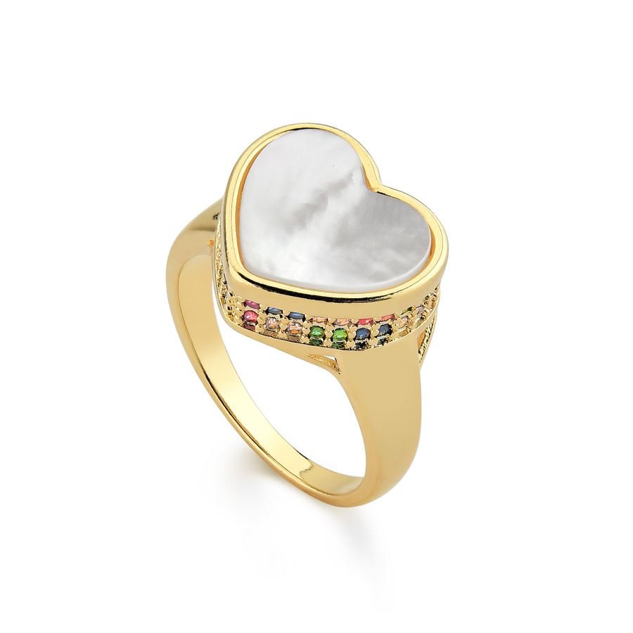 Anel Coração Cravejado com Madrepérola Folheado a Ouro18K