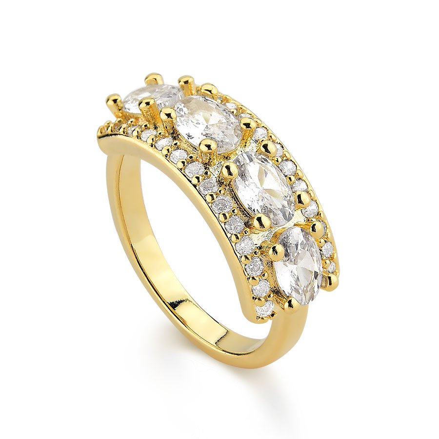 Anel Cravejado Folheado a Ouro 18K