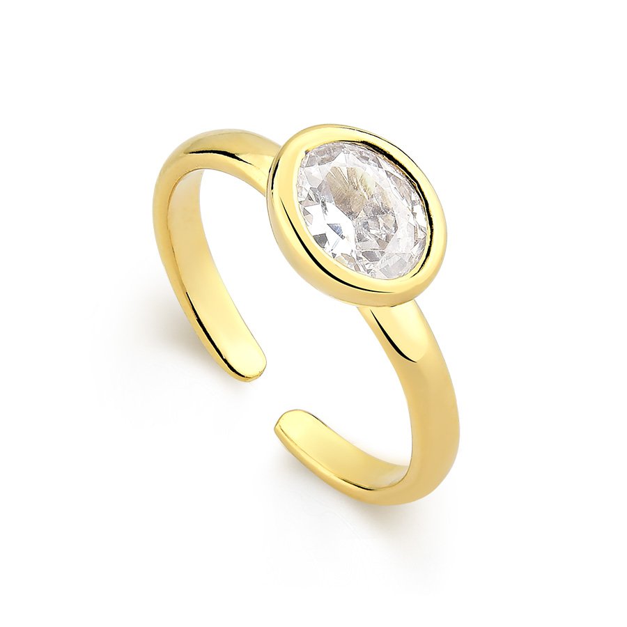 Anel com detalhe oval de zircônia regulável banhado ouro18k