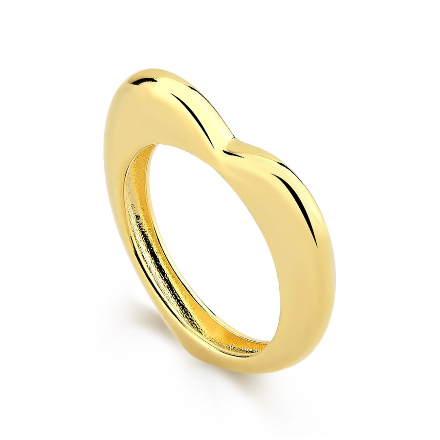 Anel duplo liso e zircônia banhado ouro18k