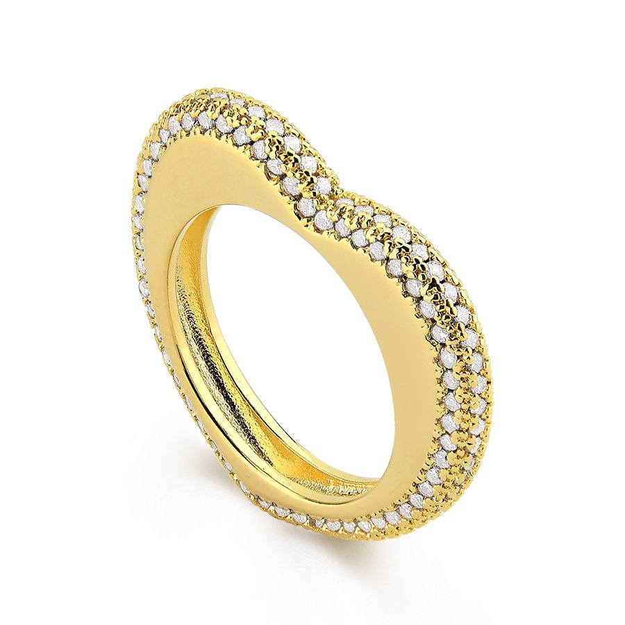 Anel duplo liso e zircônia banhado ouro18k