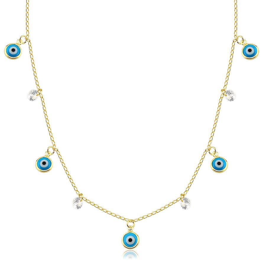 Choker olho grego e pontos de luz banhado ouro18k