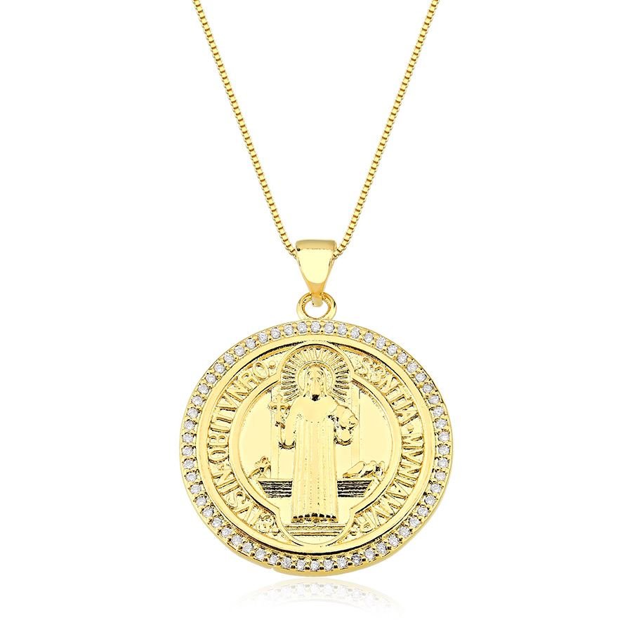 Gargantilha são bento com zircônia banhada ouro18k