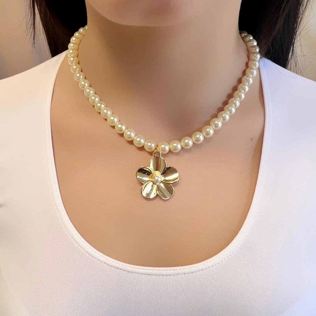Colar de pérolas 8mm banhado a ouro18k