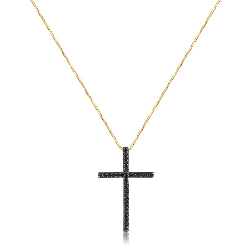 Gargantilha crucifixo de zircônia banhado a ouro18k