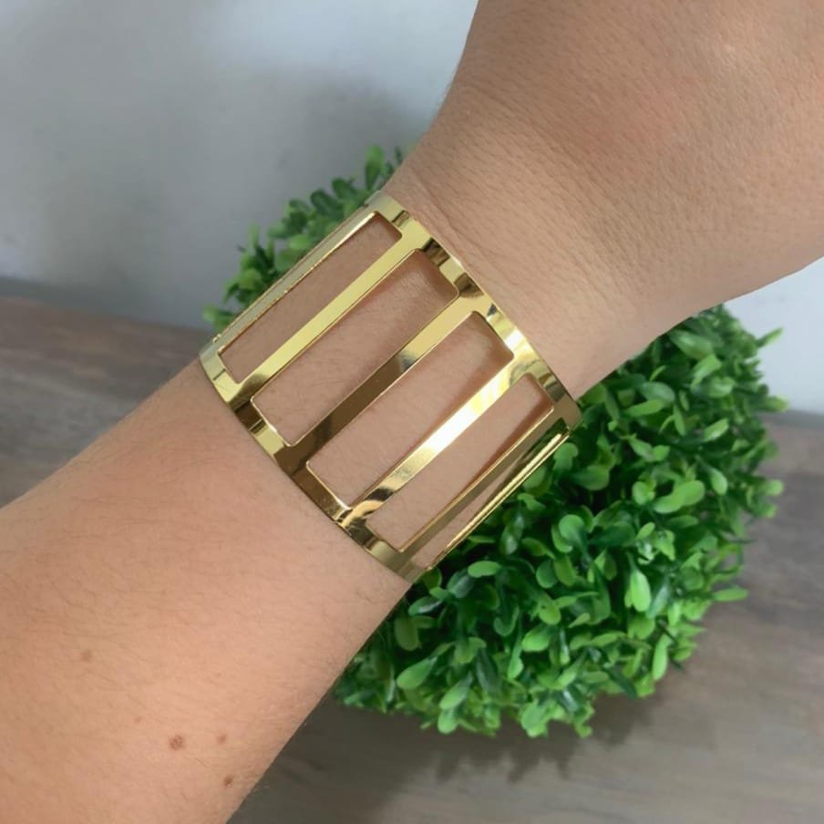 Bracelete Geométrico Folheado a Ouro 18K
