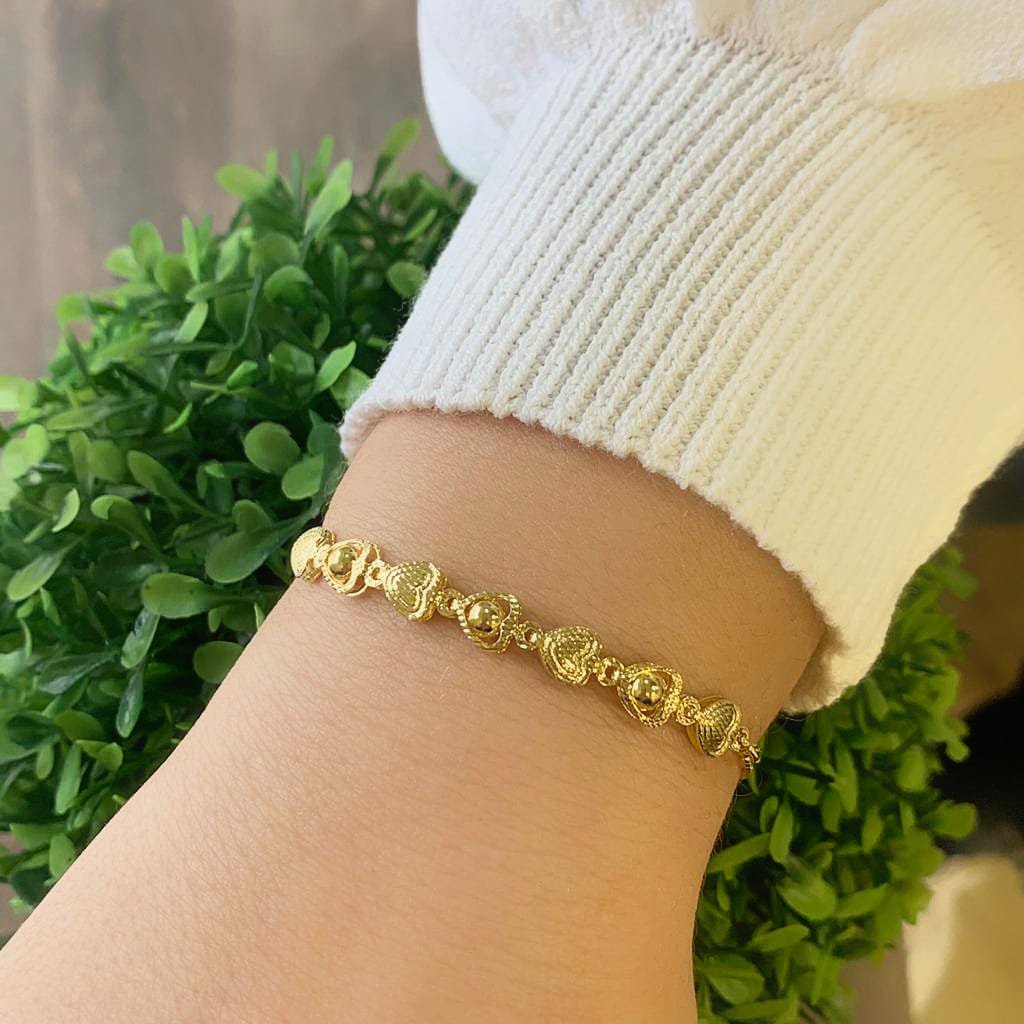 Pulseira de Coração Folheado a Ouro 18K