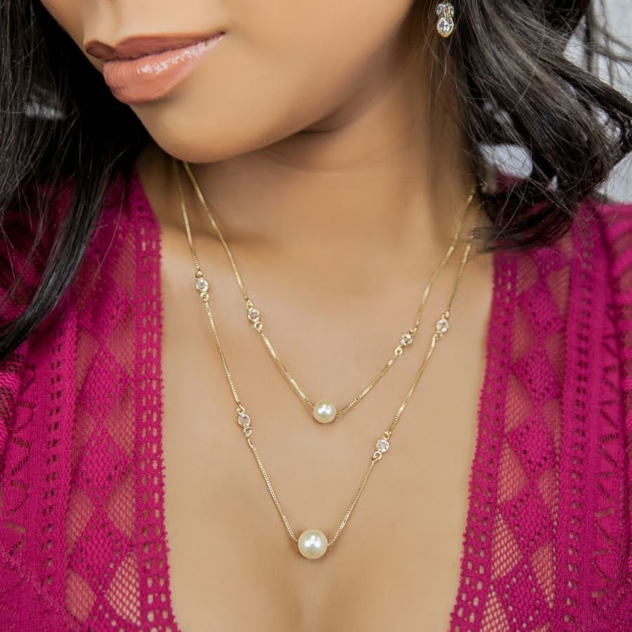 Gargantilha de Pérola Dupla Folheada a Ouro 18K