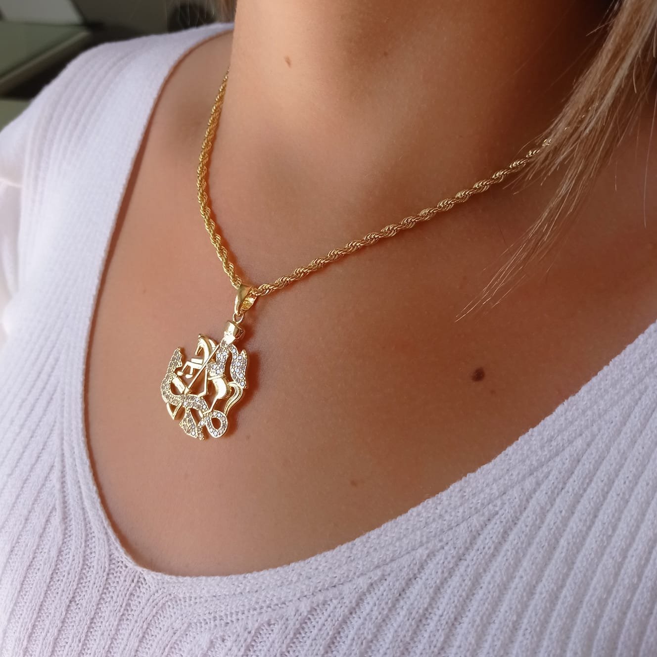 Cordão Baiano com Pingente São Jorge banhado a Ouro 18K