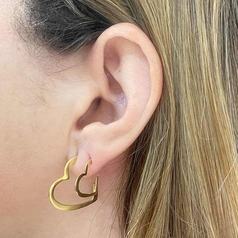 Kit de Brincos Coração Folheado a Ouro 18K