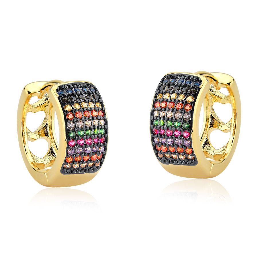 Brinco de argolinha click cravejada colorida banhada ouro18k