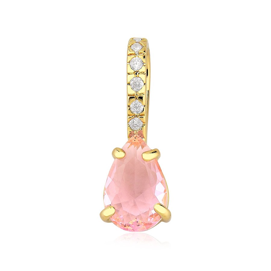 Pingente gota rosa com zircônia banhado a ouro18k