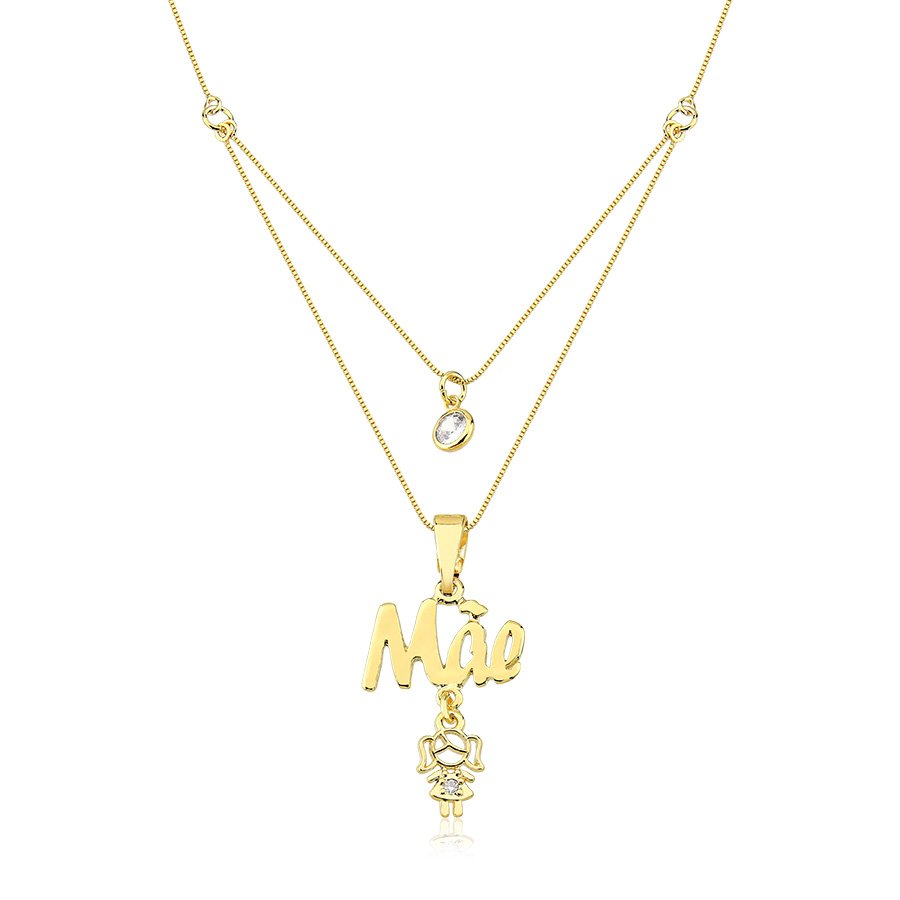 Gargantilha dupla mãe e menina banhado ouro18k