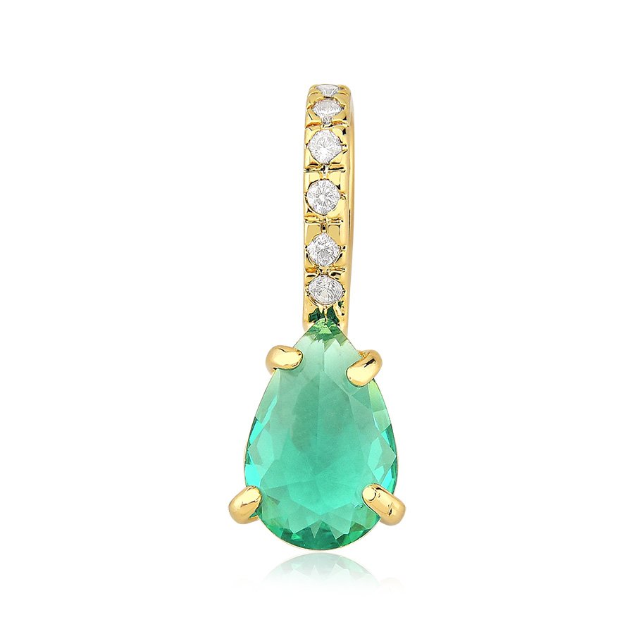 Pingente gota turmalina com zircônia banhado a ouro18k