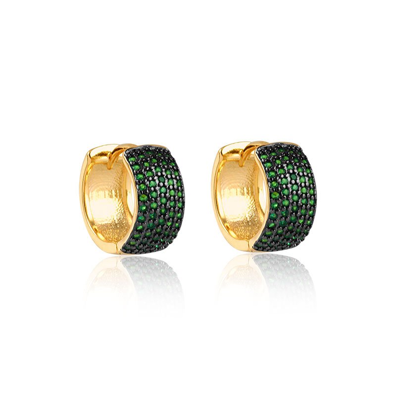 Argola de Zircônia Click Verde Folheada a Ouro 18K