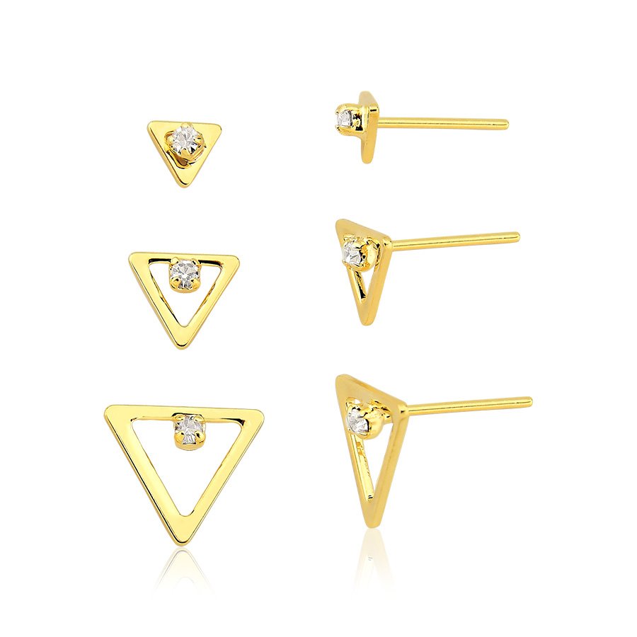 Kit trio de brincos geométricos banhado ouro18k