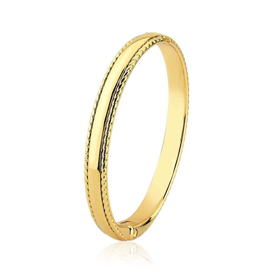 Bracelete liso com detalhes na borda banhado ouro18k
