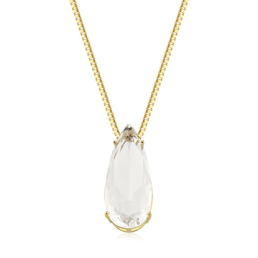 Colar Gota de Vidro Cristal Folheada a Ouro18K